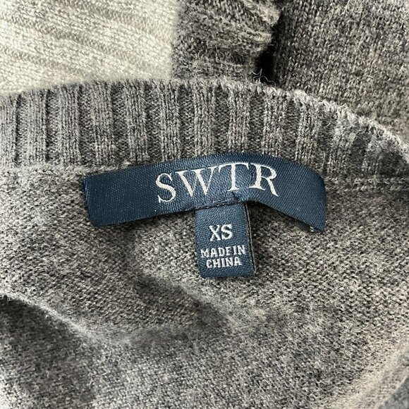 SWTR Women's XS Sweater Gray Striped Merino Cashmere Crew Neck Pullover Soft - Picture 8 of 9
